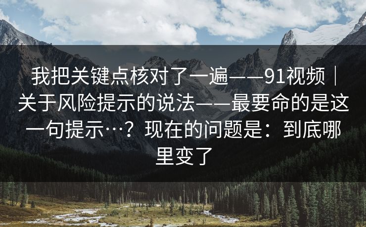 我把关键点核对了一遍——91视频｜关于风险提示的说法——最要命的是这一句提示…？现在的问题是：到底哪里变了