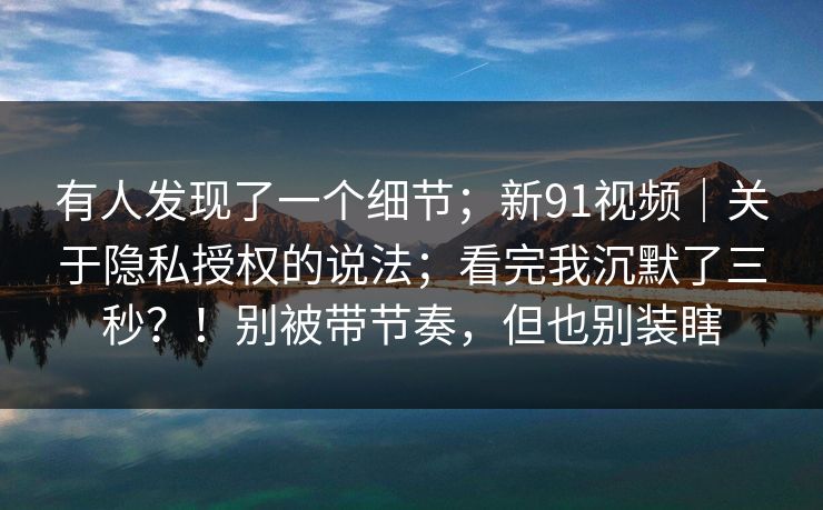 有人发现了一个细节；新91视频｜关于隐私授权的说法；看完我沉默了三秒？！别被带节奏，但也别装瞎